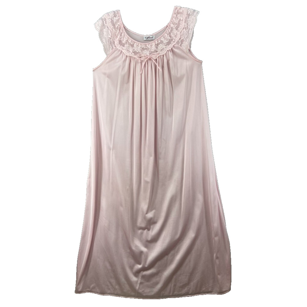 VTG Gilead Nightgown Sz S Pink Ruffle Bow Embroidered Ribbon Balletcore Romantic